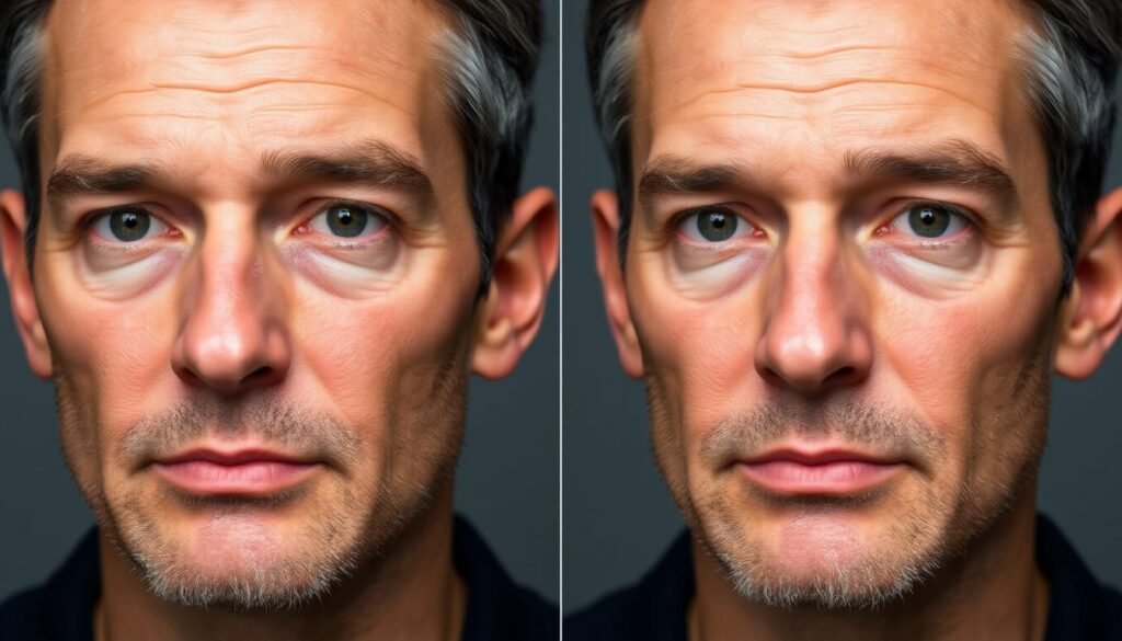 Before and after comparison showing reduced fine lines after using Clinique for Men Anti-Age Moisturizer Before and after comparison showing reduced fine lines after using Clinique for Men Anti-Age Moisturizer