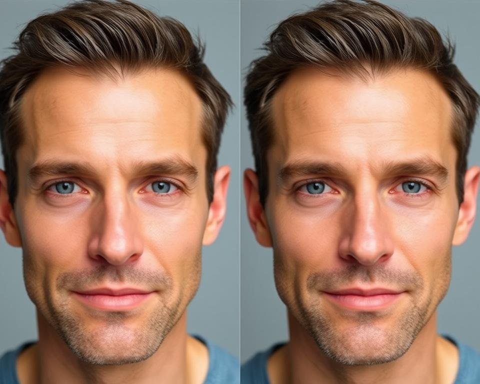 Before and after comparison showing results of using Lab Series Max Age-Less Power V