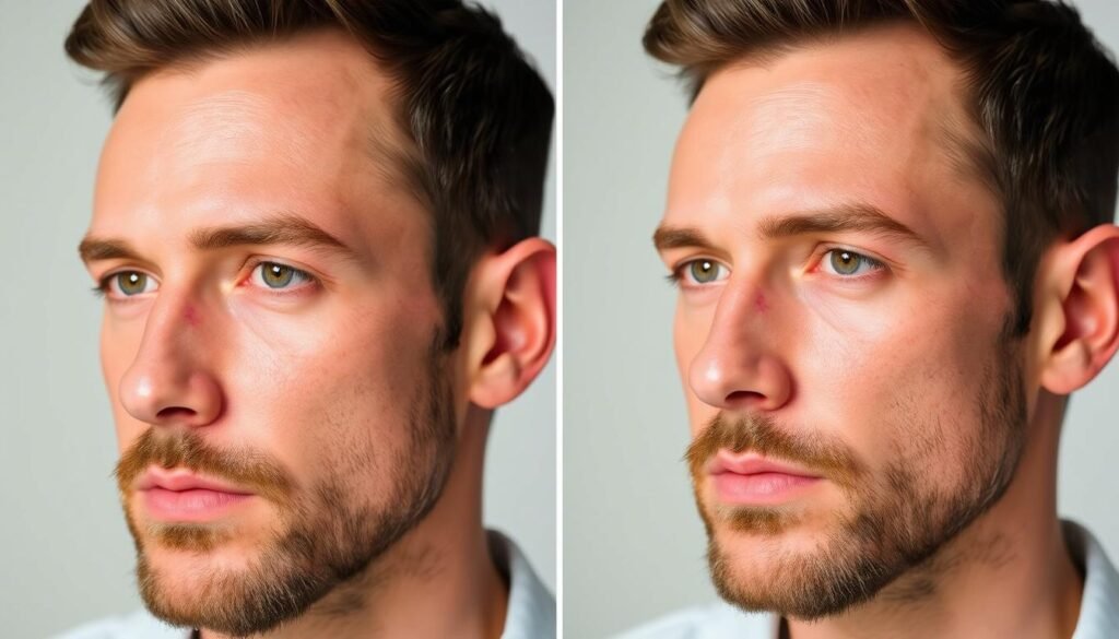 Before and after results showing improved skin texture and tone after using Jack Black Double-Duty Face Moisturizer Before and after results showing improved skin texture and tone after using Jack Black Double-Duty Face Moisturizer