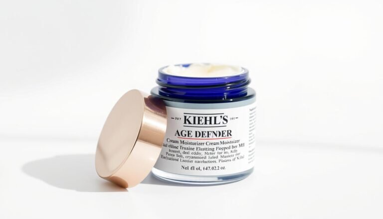 Kiehl's Age Defender Cream Moisturizer jar with product texture visible