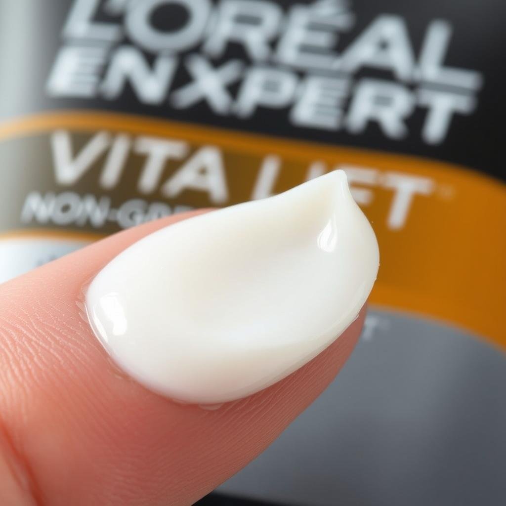 L'Oréal Men Expert Vita Lift cream texture shown on fingertip L'Oréal Men Expert Vita Lift cream texture shown on fingertip