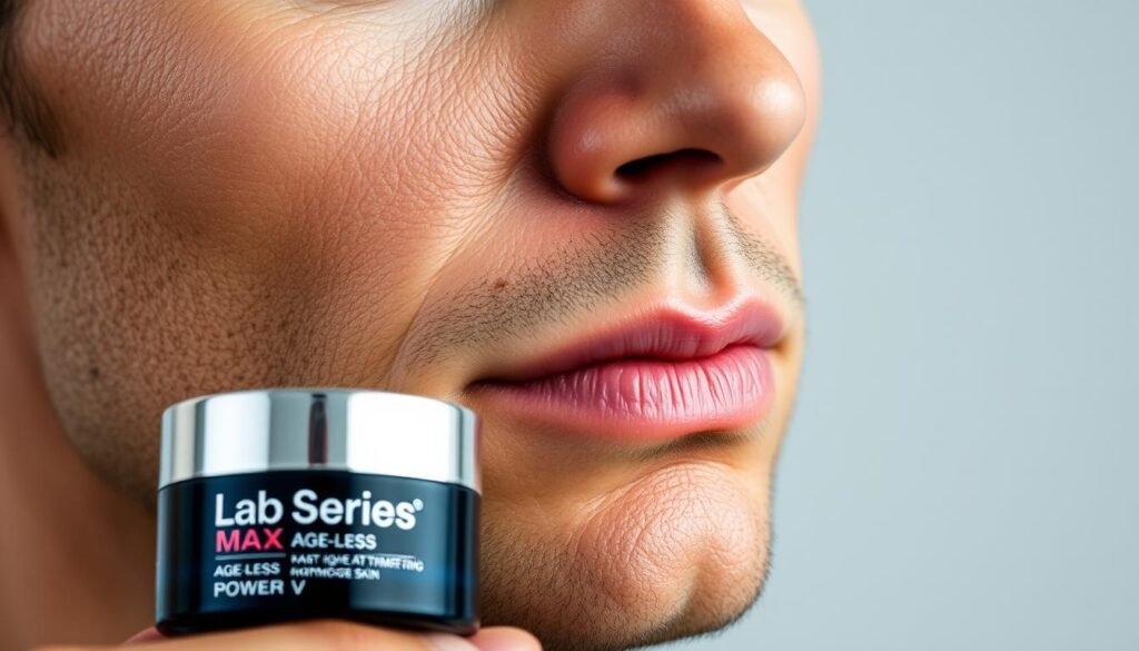 Lab Series Max Age-Less Power V cream with visible results on mature male skin