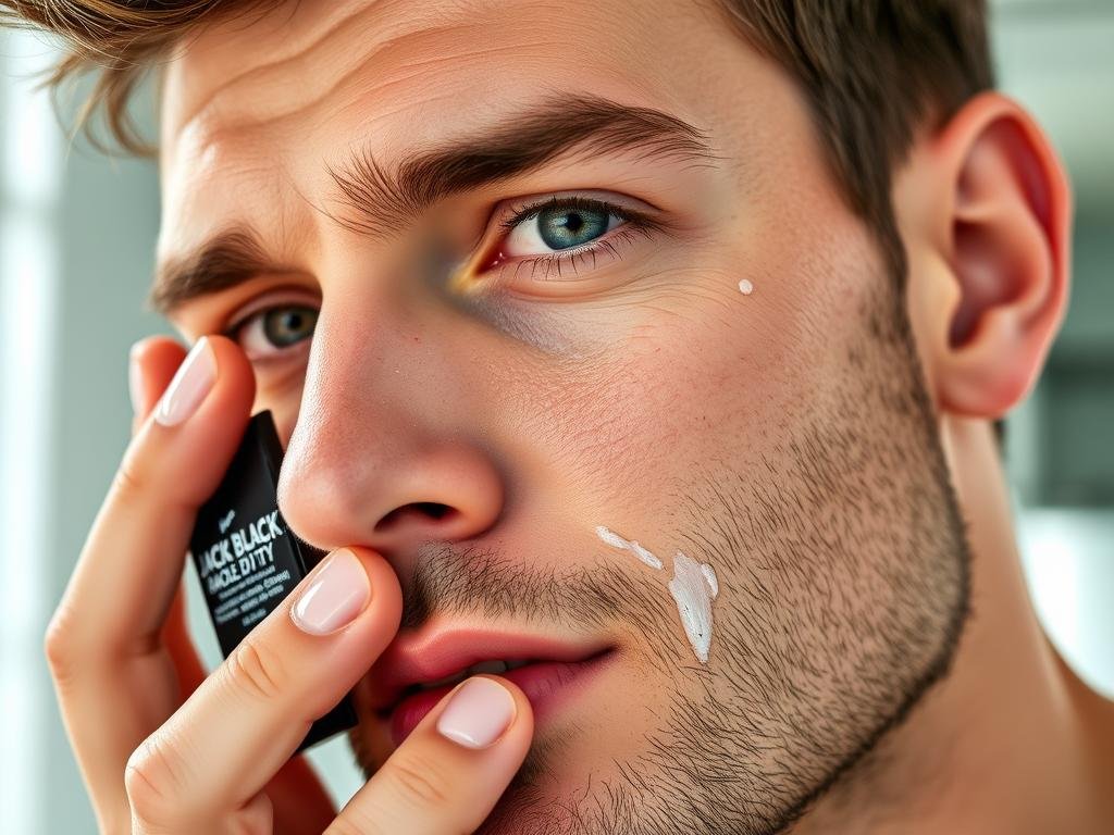 Man applying Jack Black Double-Duty Face Moisturizer to his face, demonstrating the product's lightweight texture Man applying Jack Black Double-Duty Face Moisturizer to his face, demonstrating the product's lightweight texture