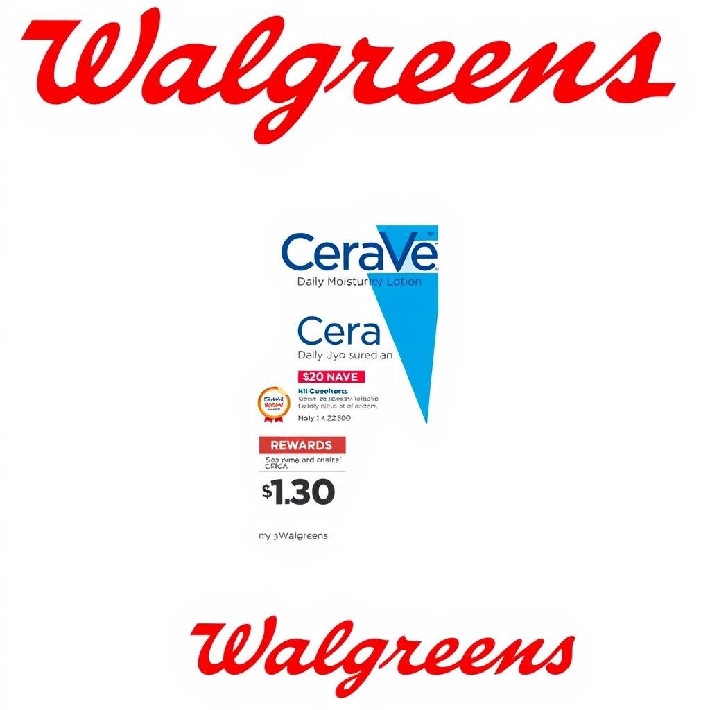 Walgreens logo and CeraVe product display Walgreens logo and CeraVe product display
