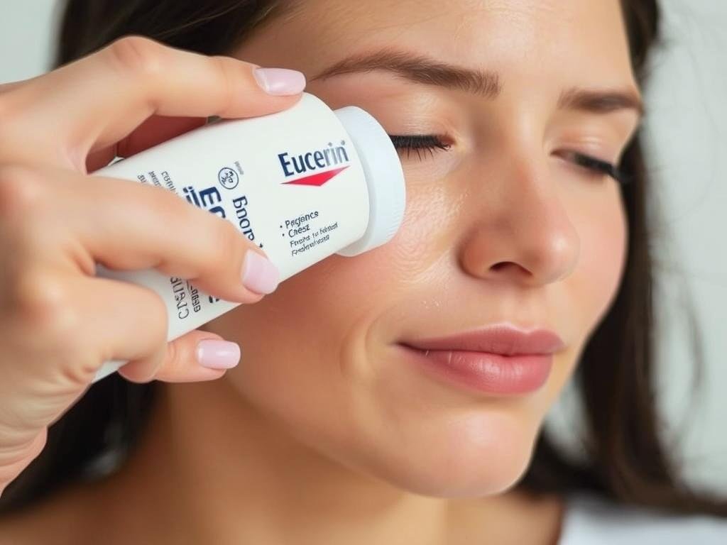Eucerin's fragrance-free formula being used on sensitive skin Eucerin's fragrance-free formula being used on sensitive skin