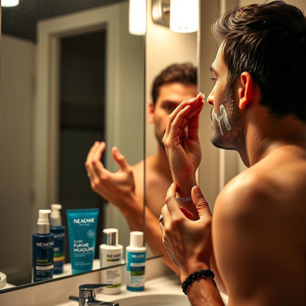 Evening moisturizing routine for men with oily acne prone skin Evening moisturizing routine for men with oily acne prone skin