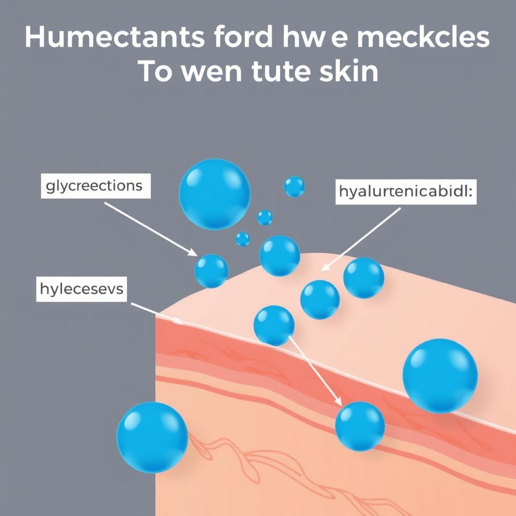 Illustration showing how humectants like glycerin and hyaluronic acid draw water to the skin Illustration showing how humectants like glycerin and hyaluronic acid draw water to the skin
