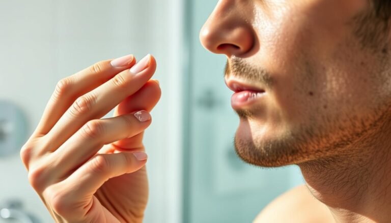 Man applying moisturizer to oily acne prone skin