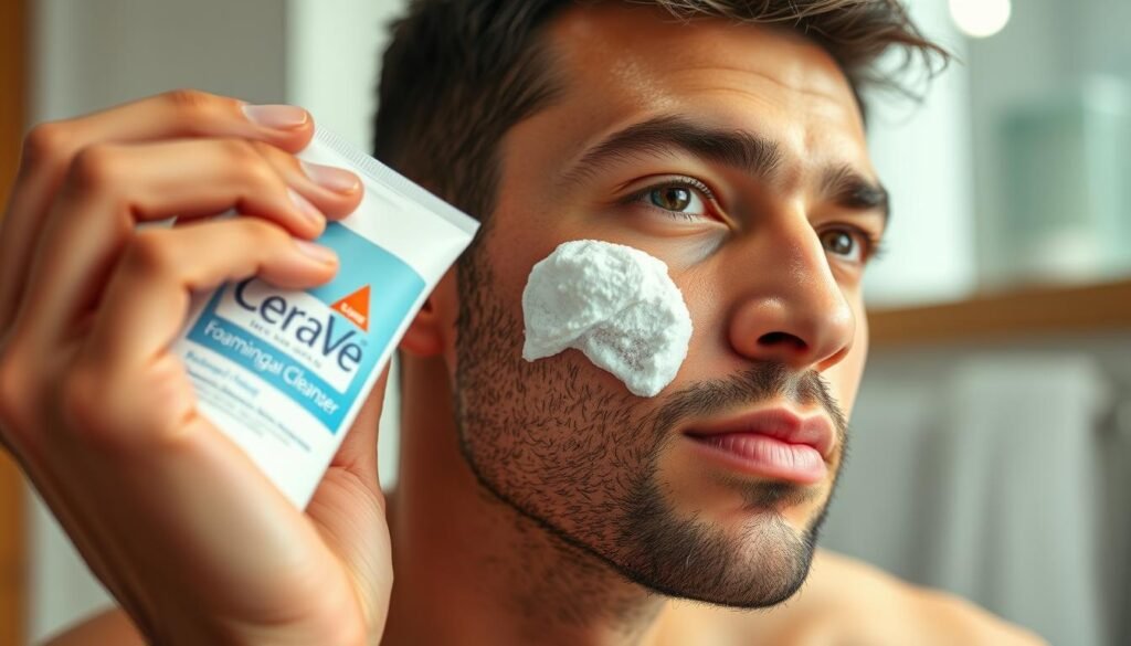 Man using CeraVe Foaming Facial Cleanser for oily skin