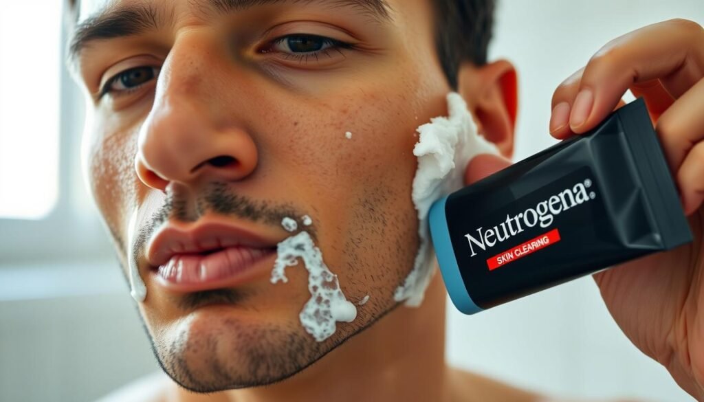 Man using Neutrogena Men Skin Clearing Face Wash for oily skin