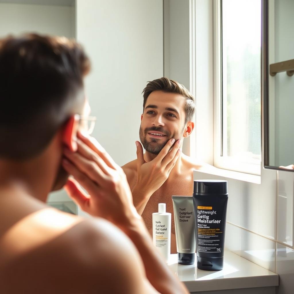 Morning moisturizing routine for men with oily acne prone skin Morning moisturizing routine for men with oily acne prone skin