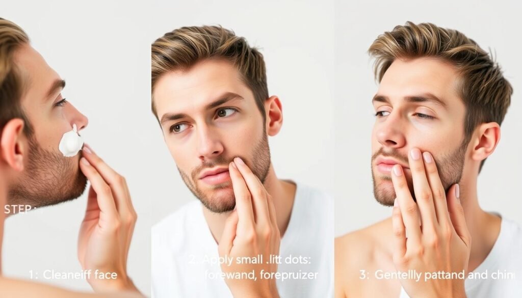 Proper application technique for moisturizer on men with oily acne prone skin Proper application technique for moisturizer on men with oily acne prone skin