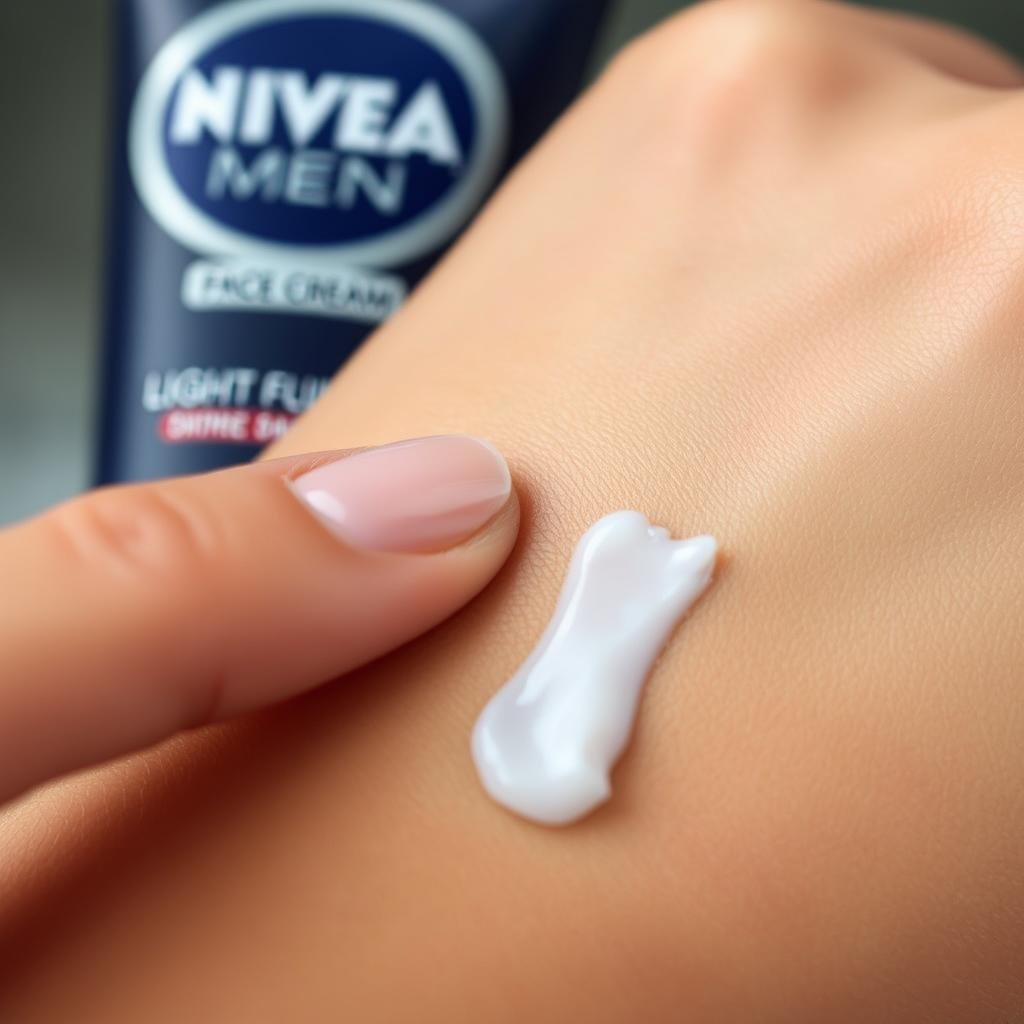 Texture demonstration of Nivea Men Face Cream showing its spreadability Texture demonstration of Nivea Men Face Cream showing its spreadability