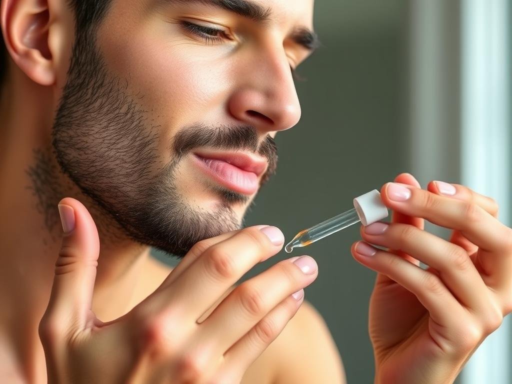 Man applying serum to face