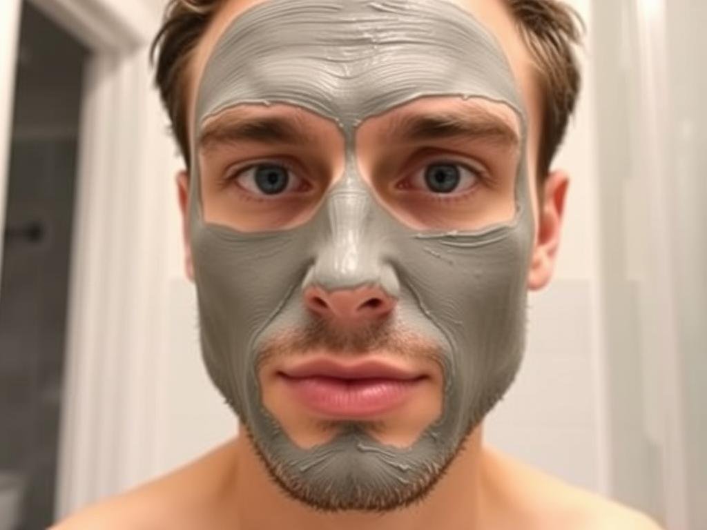 Man with clay mask applied to face