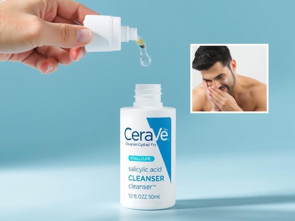 CeraVe Salicylic Acid Cleanser being used by a man with oily skin and visible blackheads