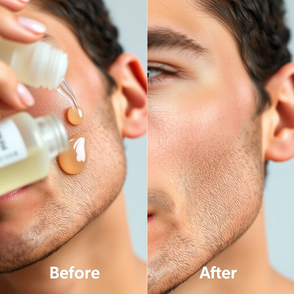 Chemical exfoliator product being applied to male skin with visible results showing clearer pores
