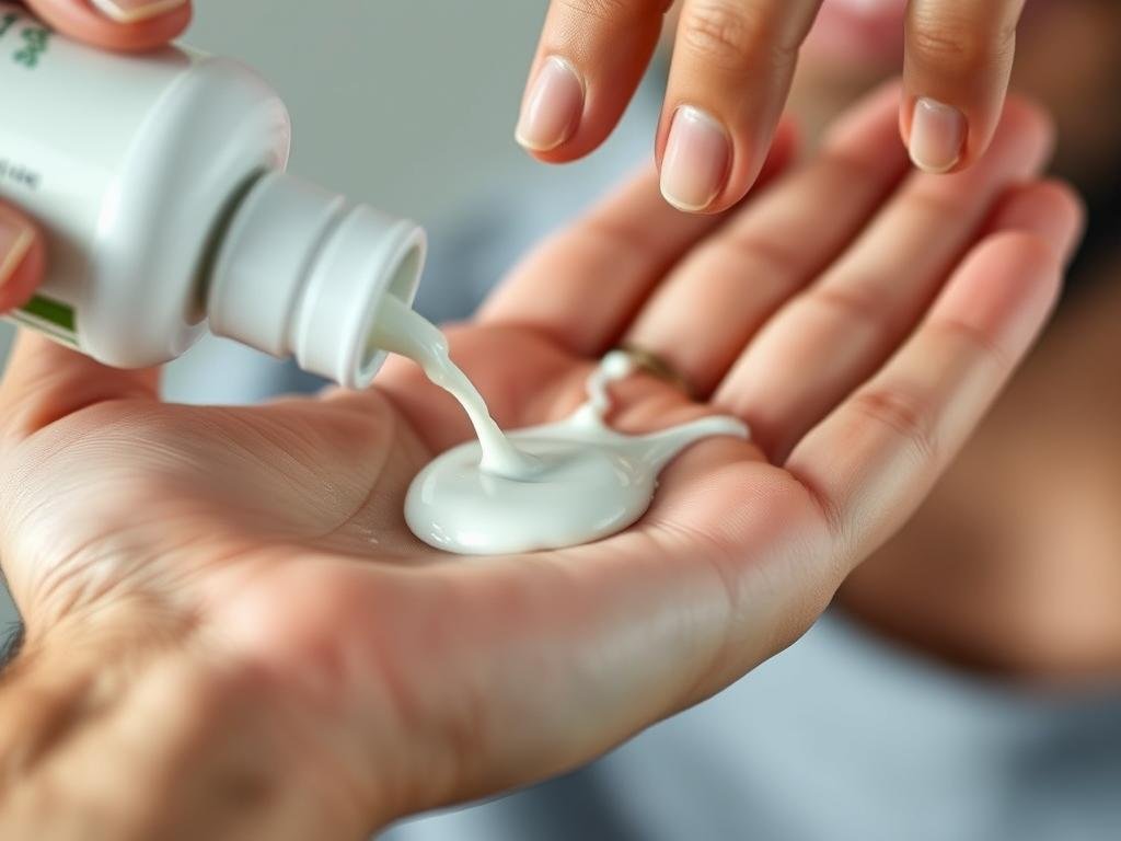Close-up of Cetaphil Gentle Skin Cleanser texture being dispensed onto a man's hand