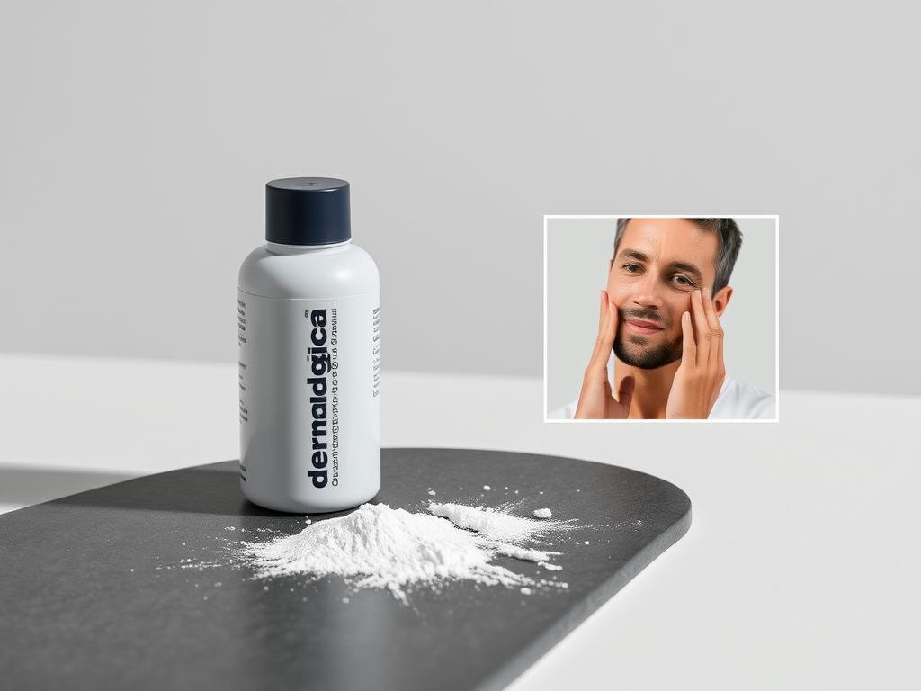 Dermalogica Daily Microfoliant being applied to male skin with visible results on oily areas