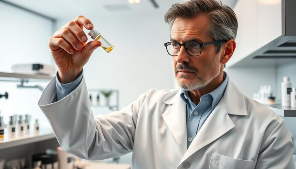 Dermatologist explaining luxury skincare ingredients for men