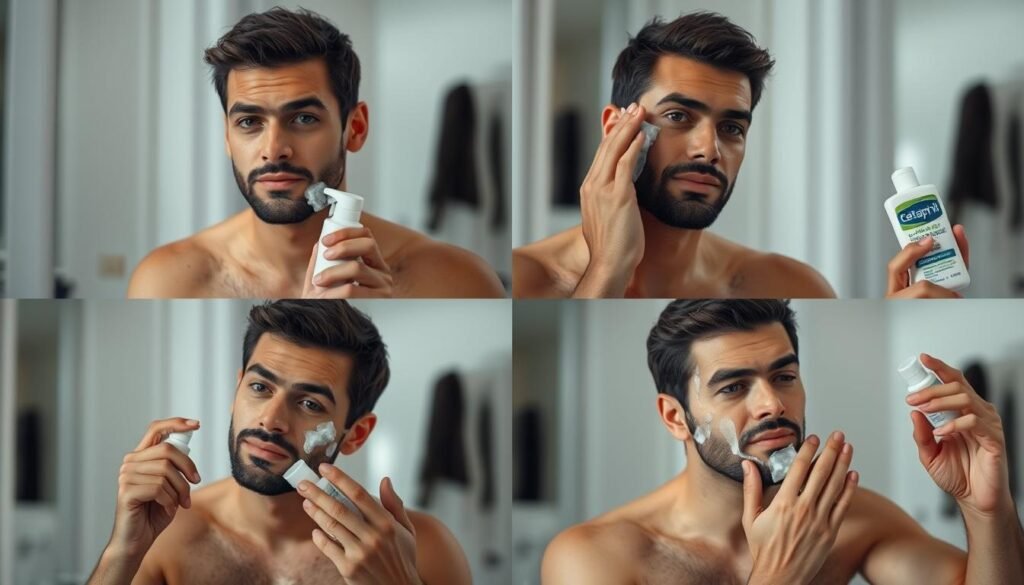Four different men with various skin types using Cetaphil Gentle Skin Cleanser
