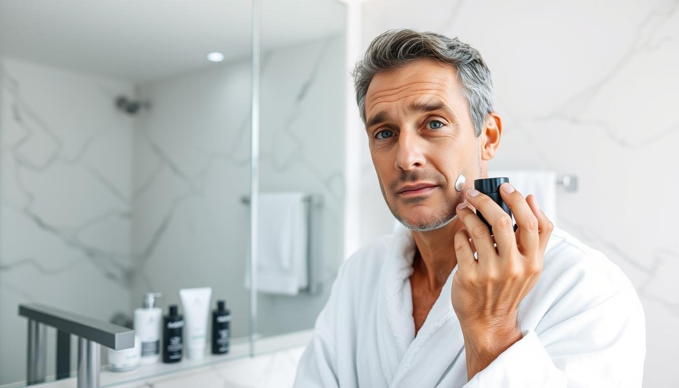 Man applying luxury anti-aging cream to face