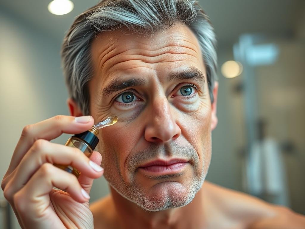 Man applying luxury anti-aging serum to face