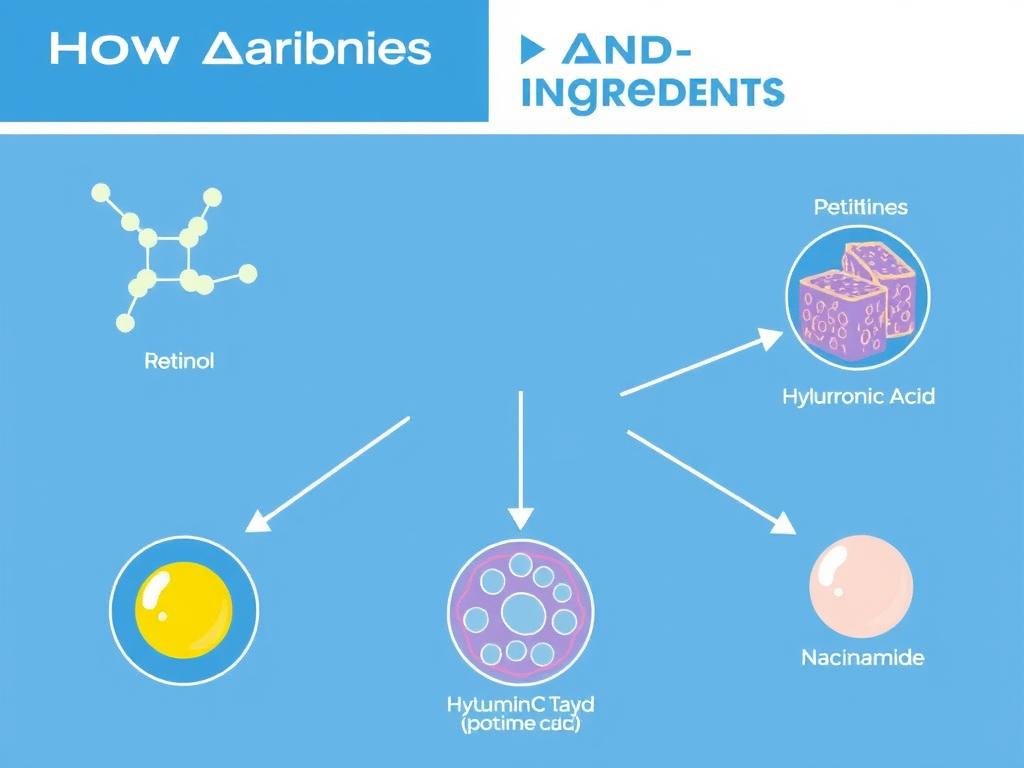 Scientific illustration of key anti-aging skincare ingredients