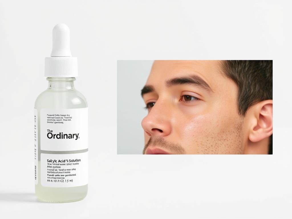 The Ordinary Salicylic Acid 2% Solution being applied to male skin with visible blackheads