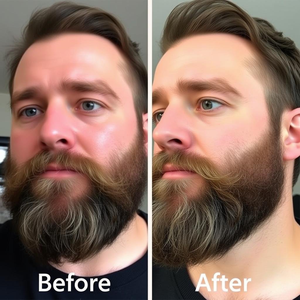 Before and after of beard with improved appearance from using beard oil