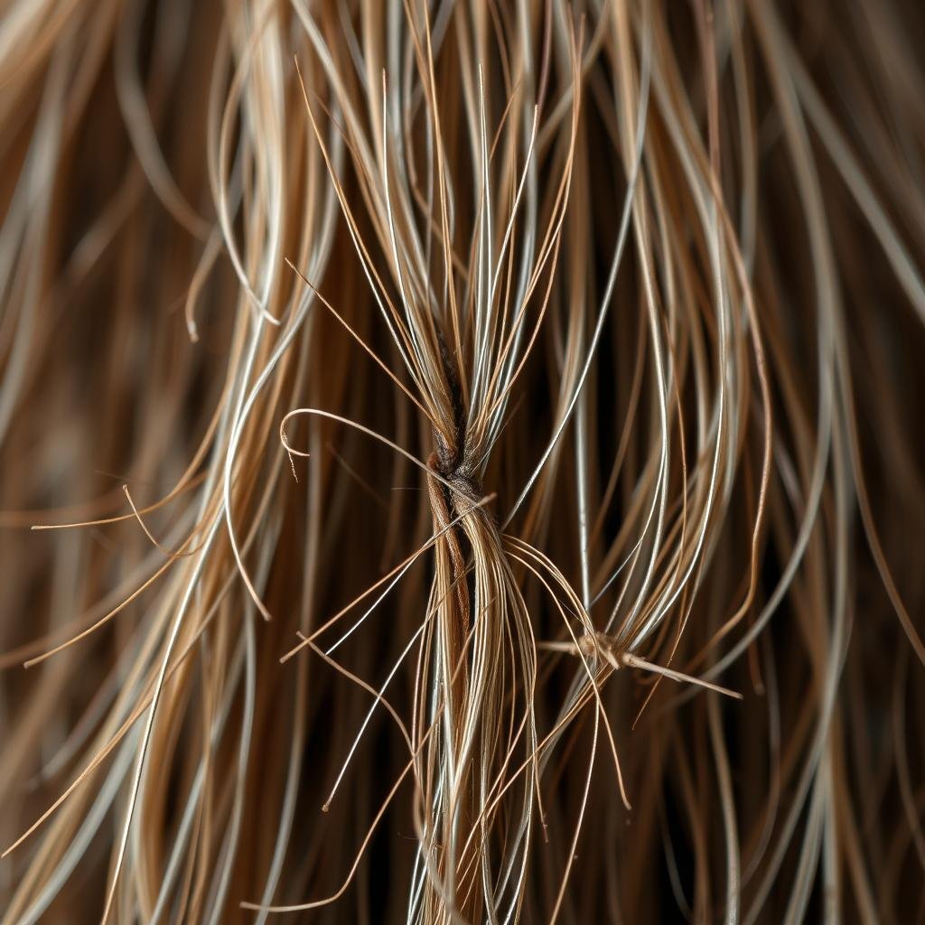 Close-up of beard hair showing split ends and breakage