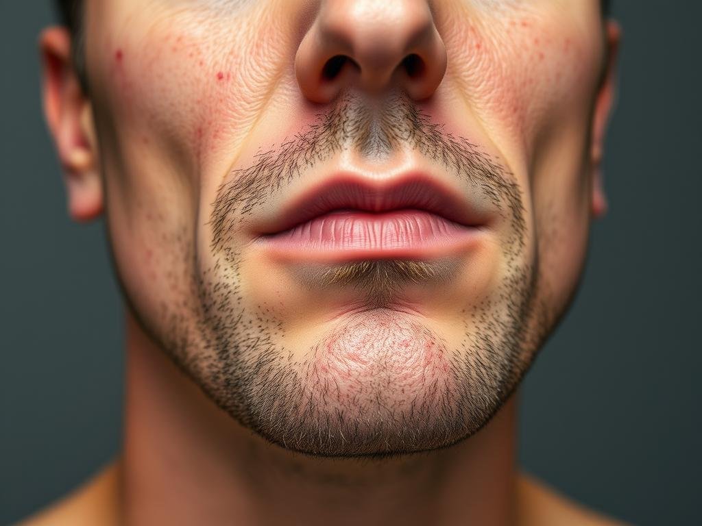 Close-up of man with sensitive skin showing redness