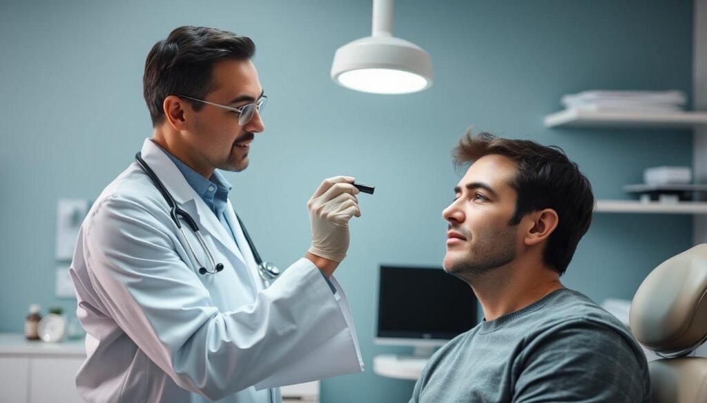 Man consulting with dermatologist about sensitive skin