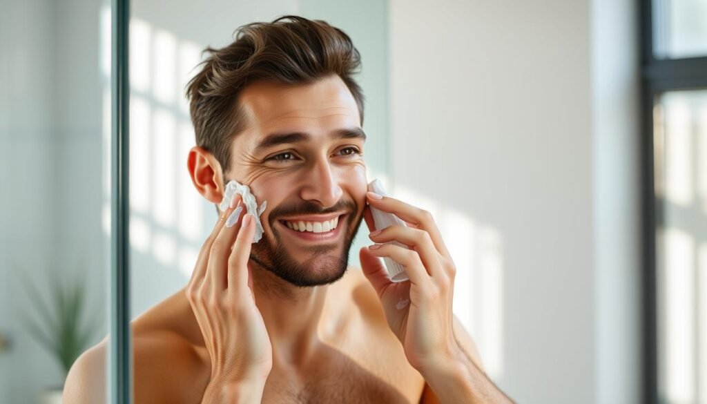 Man using Jackfir The Classic Daily Facial Cleanser during his morning routine