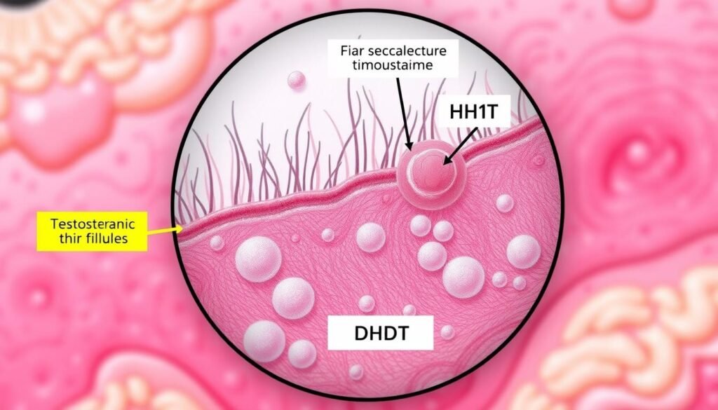 Microscopic view of hair follicles and skin showing the biology of beard growth