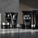 Side-by-side comparison of Clinique and Jack Black anti-aging products for men