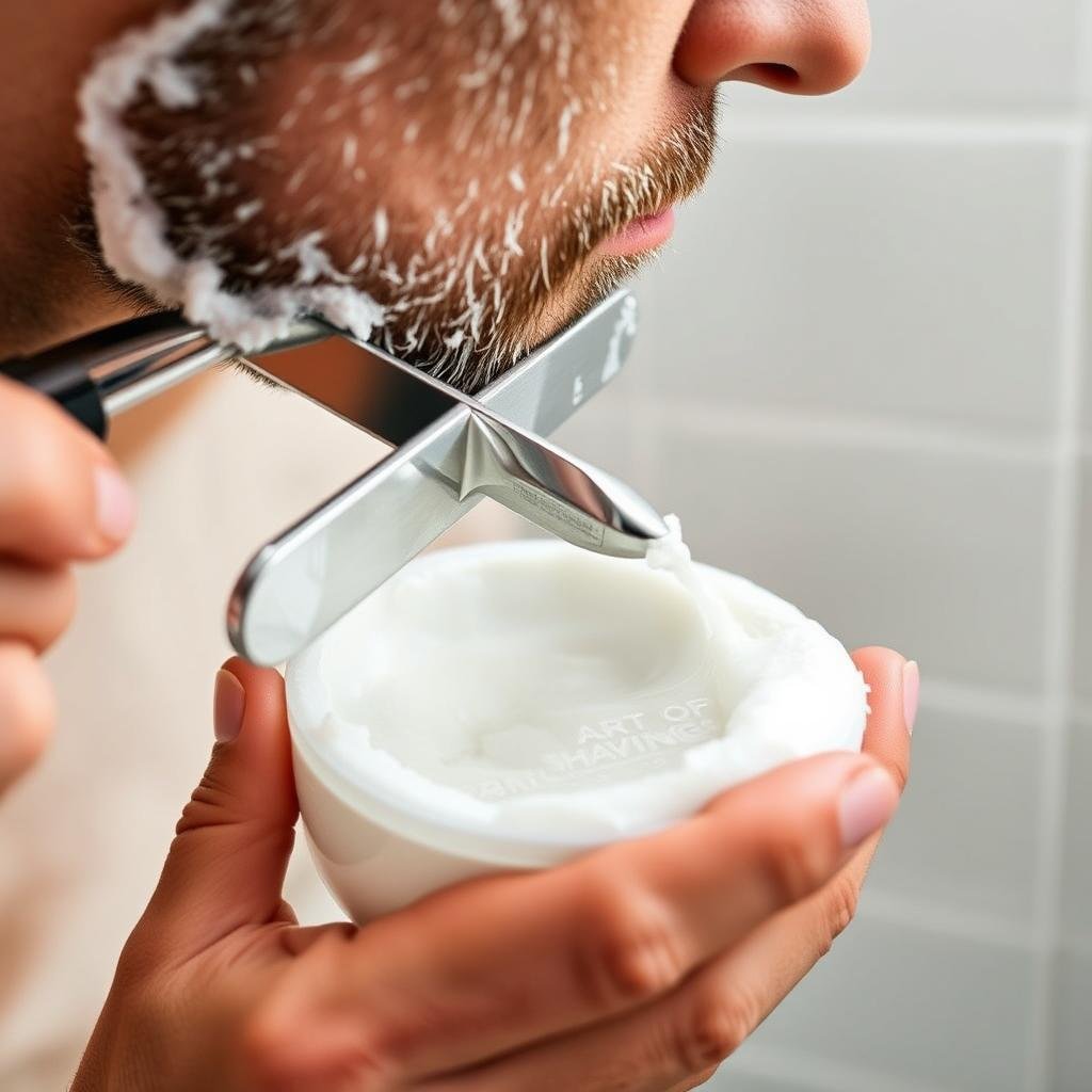 Step 3: Shaving with The Art of Shaving Sandalwood Shaving Cream lather