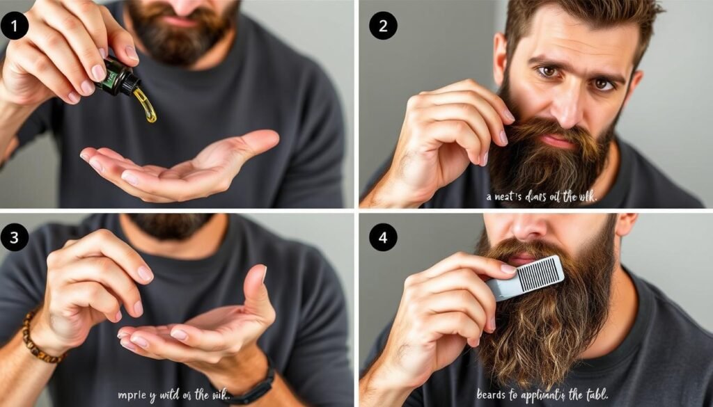 Step-by-step demonstration of proper beard oil application technique