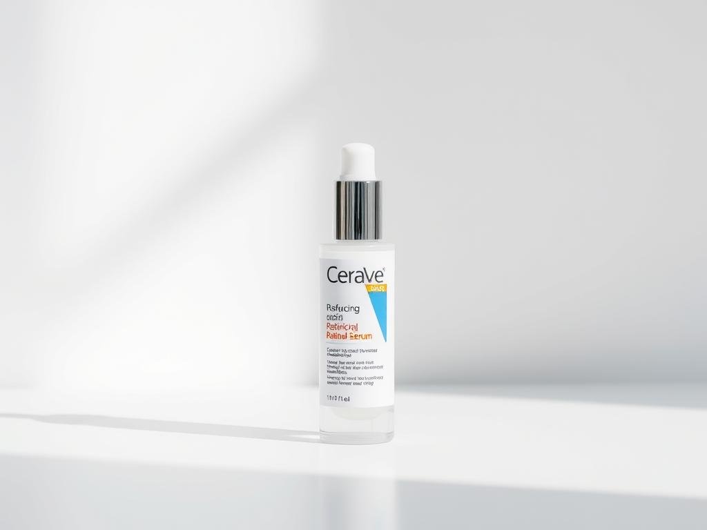 CeraVe Resurfacing Retinol Serum bottle on a minimalist background CeraVe Resurfacing Retinol Serum bottle on a minimalist background