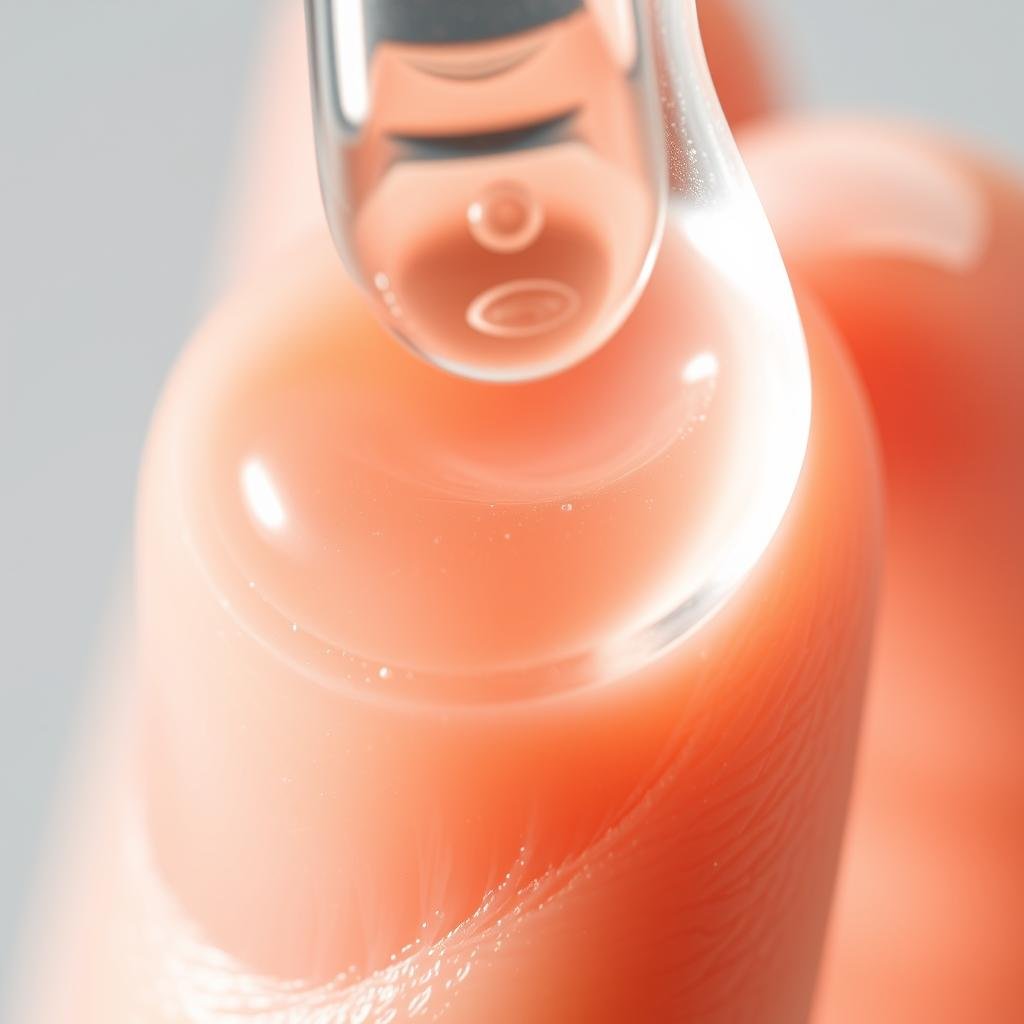 Close-up of face serum texture being applied to skin