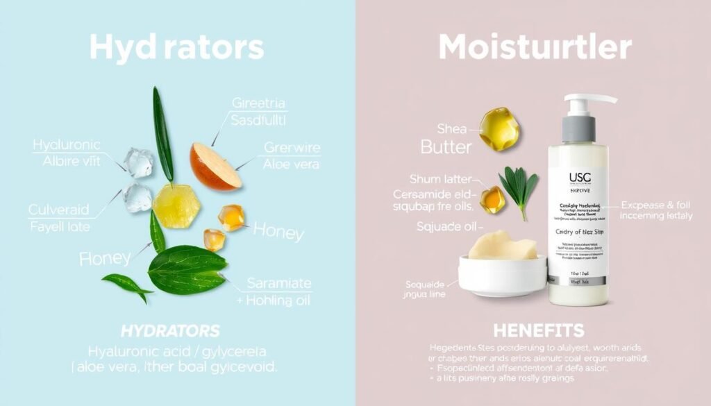 Common ingredients found in hydrators and moisturizers with their benefits