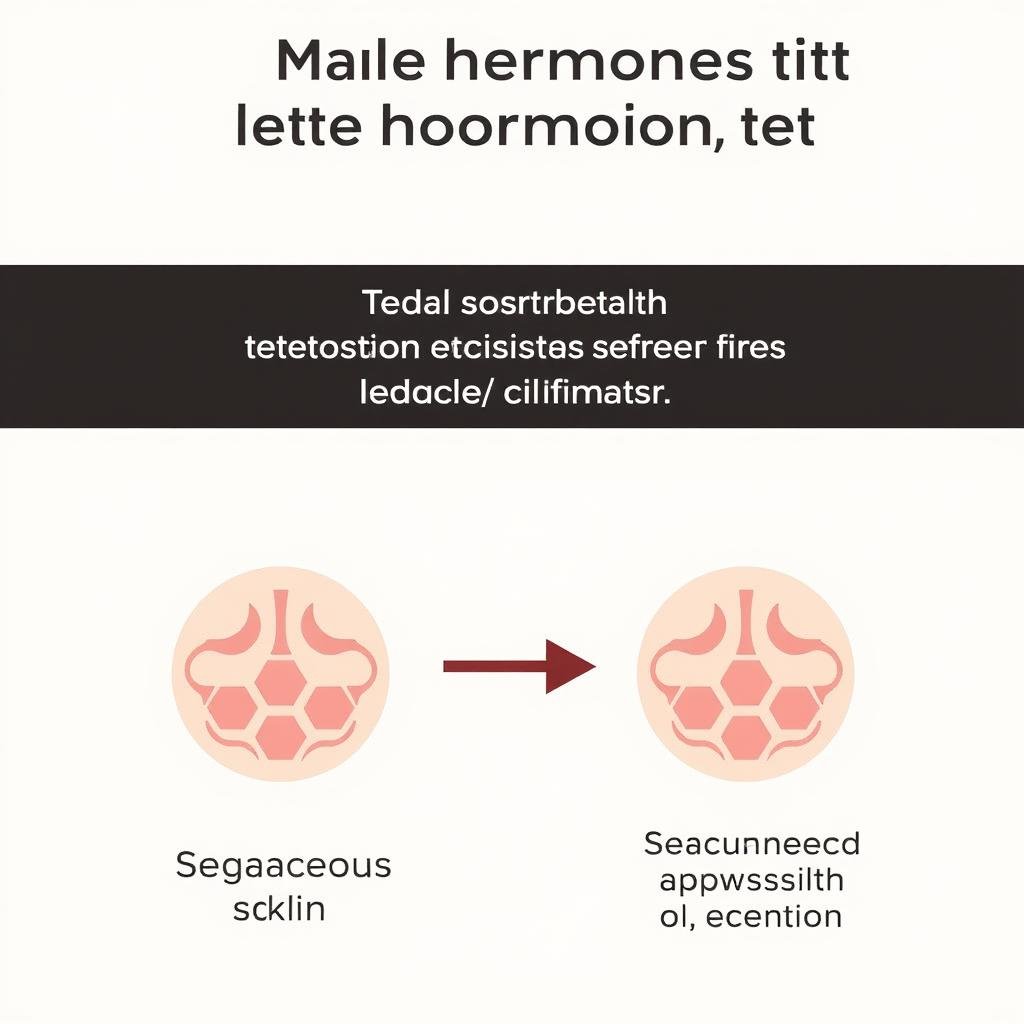 Illustration of male hormones affecting sebaceous glands in skin