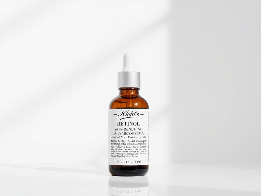 Kiehl's Retinol Skin-Renewing Daily Micro-Dose Serum bottle on a minimalist background Kiehl's Retinol Skin-Renewing Daily Micro-Dose Serum bottle on a minimalist background