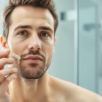 Man applying hyaluronic acid serum to face
