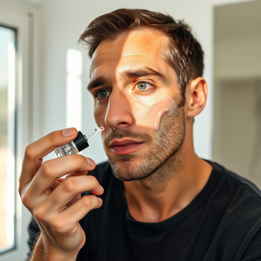 Man applying hydrating serum to dry skin
