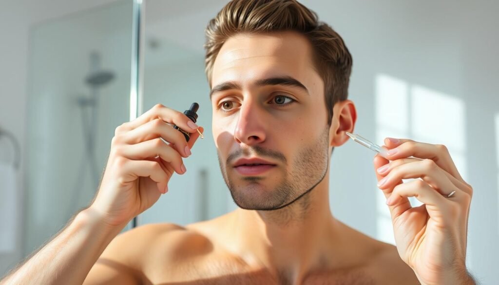 Man demonstrating proper serum application technique