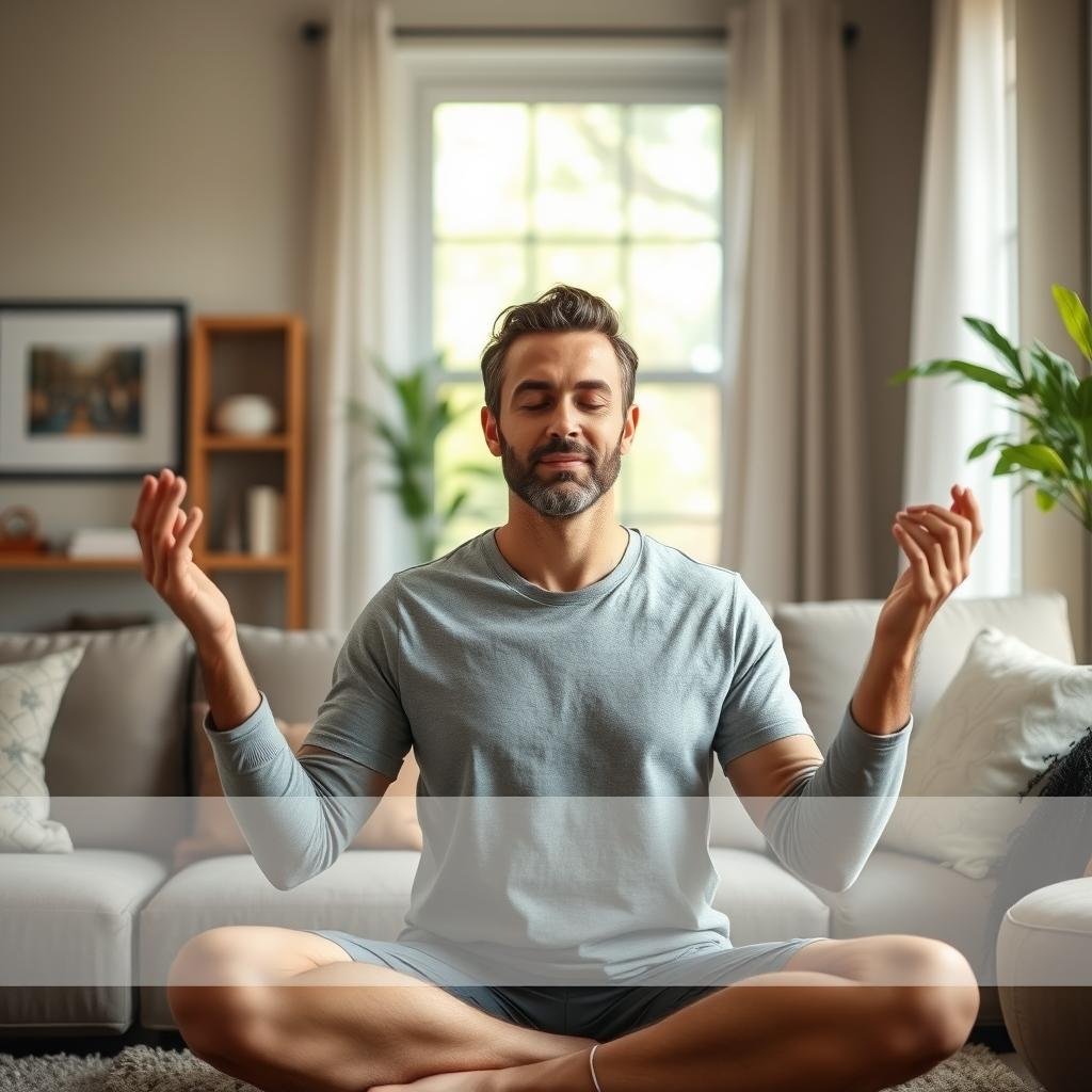 Man practicing stress reduction through meditation
