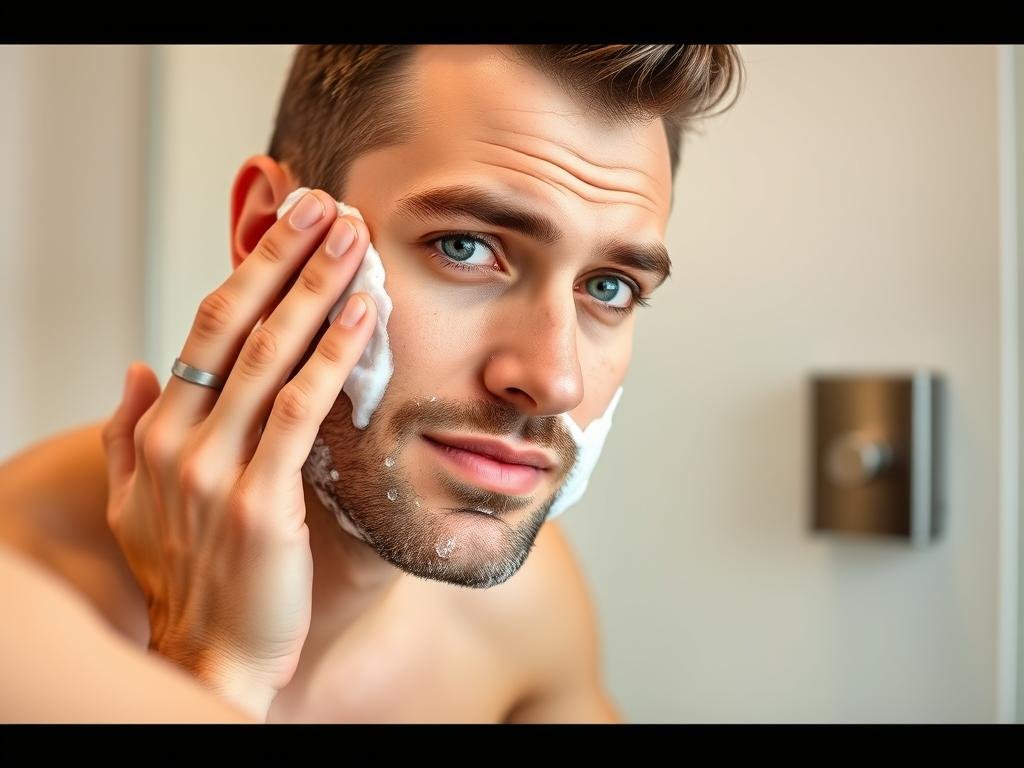 Man washing face with proper technique using gentle cleanser