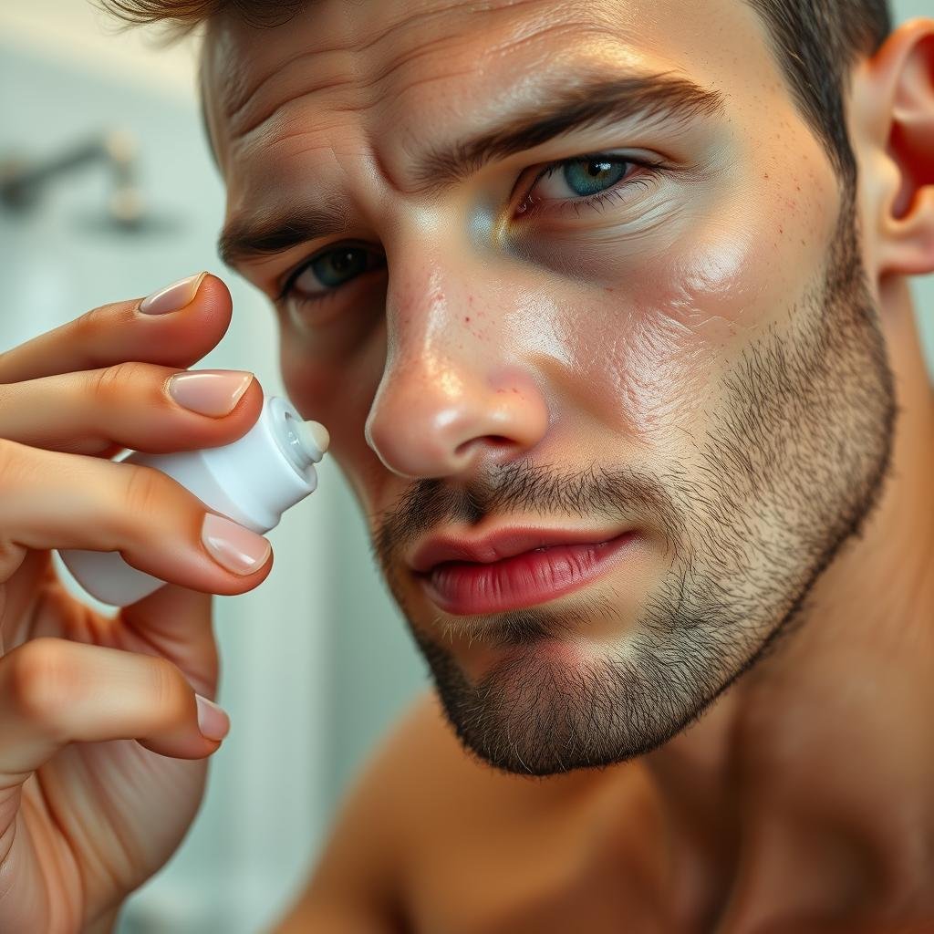 Man with acne-prone skin using clarifying serum