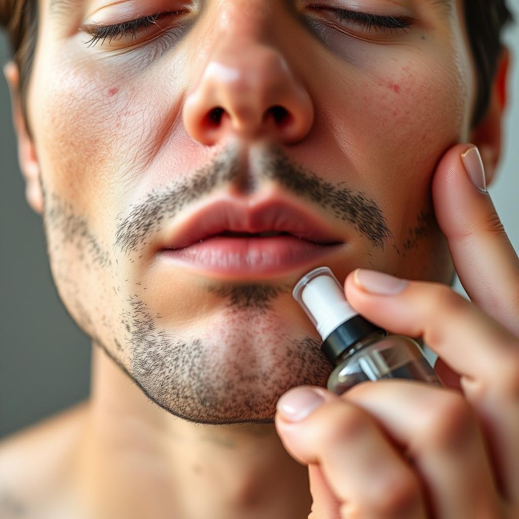 Man with dry skin using hydrating serum